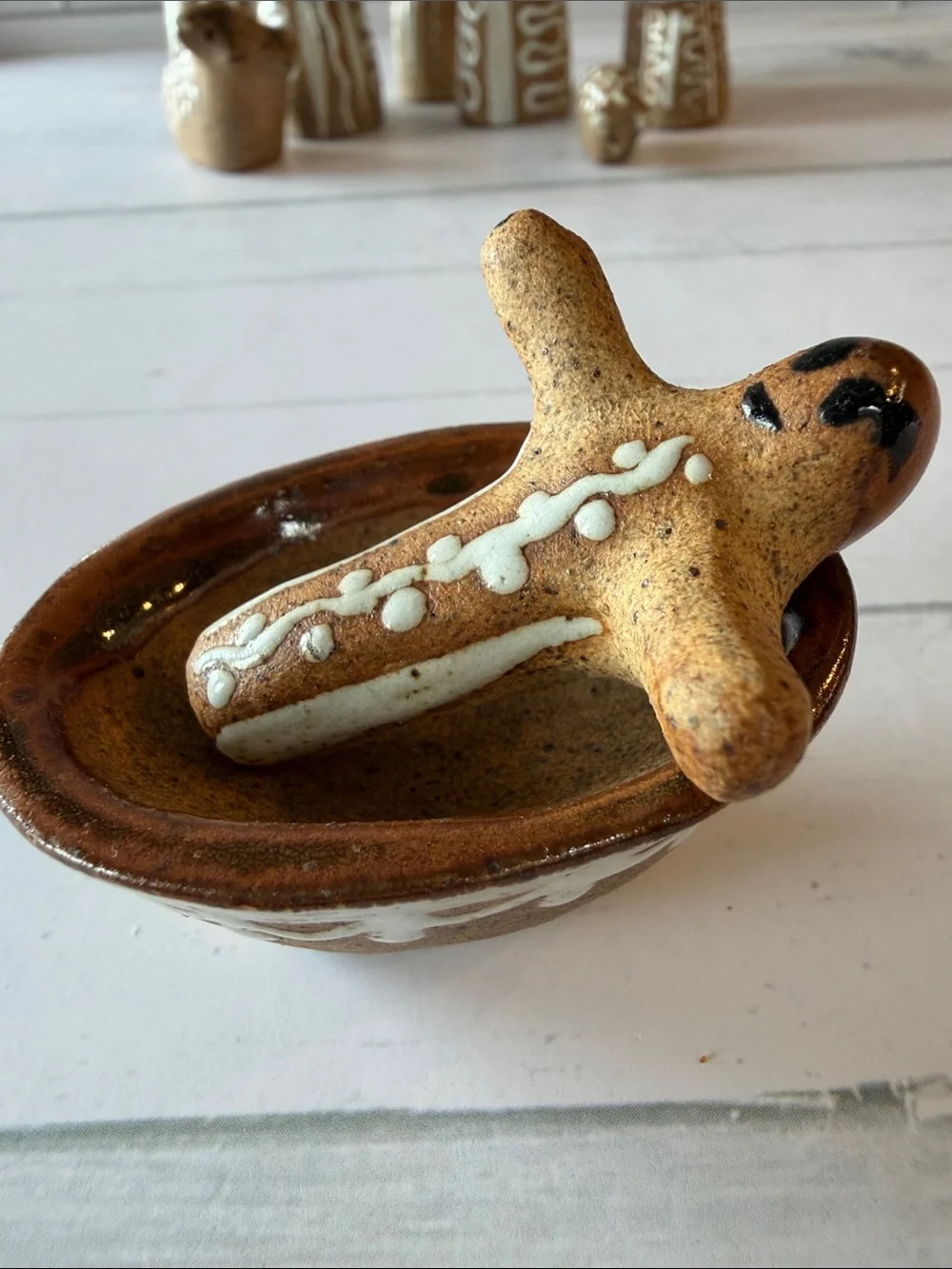 Handcrafted Brown Ceramic Nativity Set with White Accents